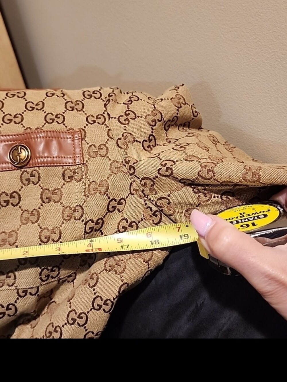 Designer Tan GG Monogram Leather-Trim Belted Blazer - Picture 5 of 10